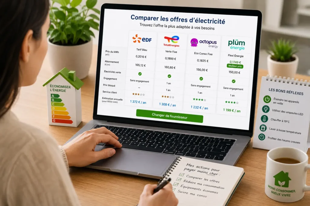 Comparer les fournisseurs d'électricité pour obtenir une électricité moins chère en 2026 et réduire sa facture énergétique