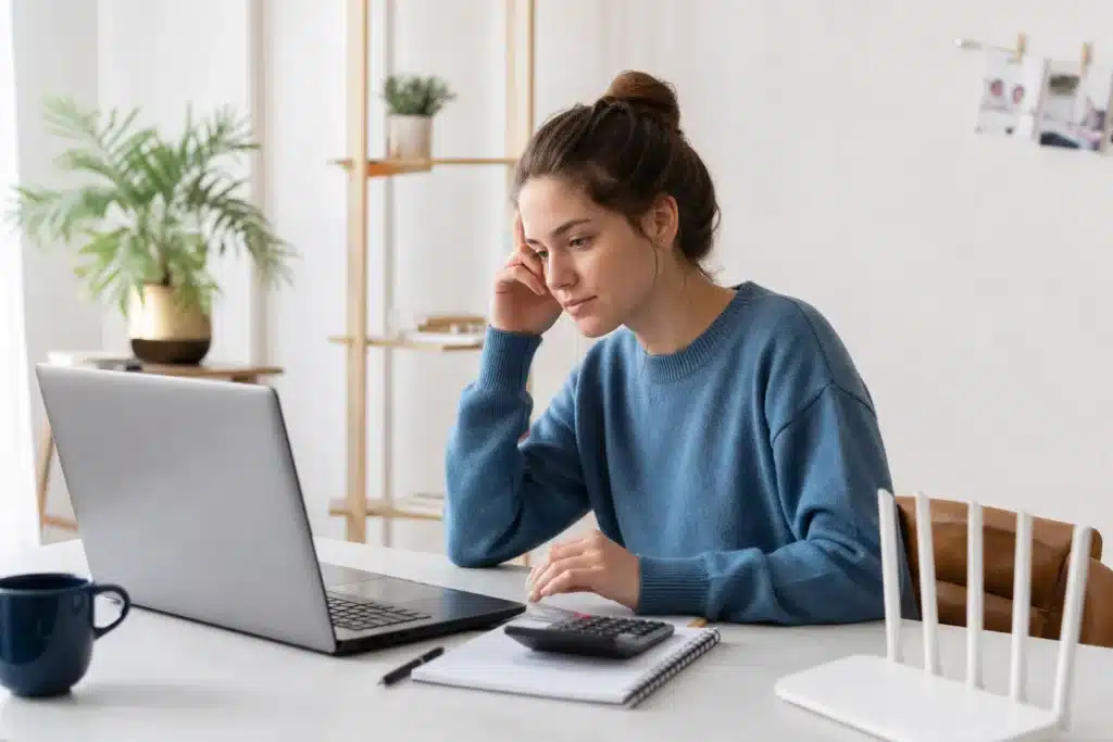 Étudiante comparant une box internet pas cher étudiant