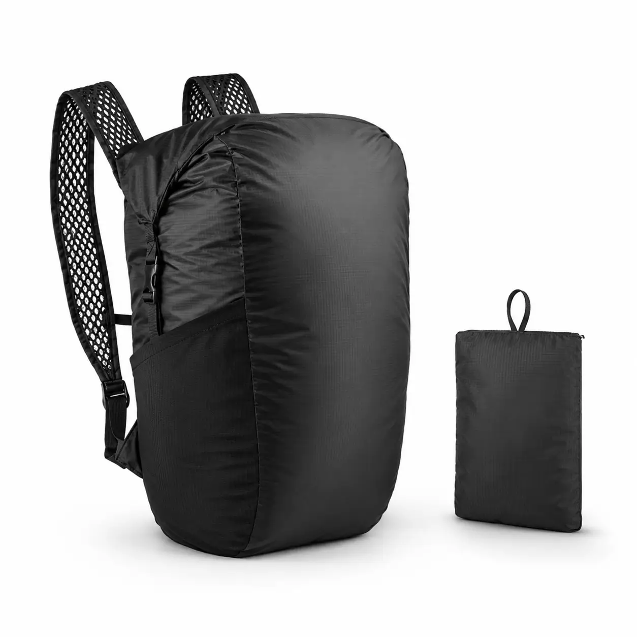 Sac à dos pliable noir et compact pour les excursions en voyage