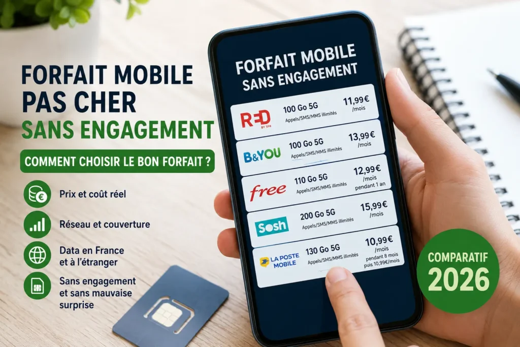 Comparatif de forfait mobile pas cher sans engagement sur smartphone
