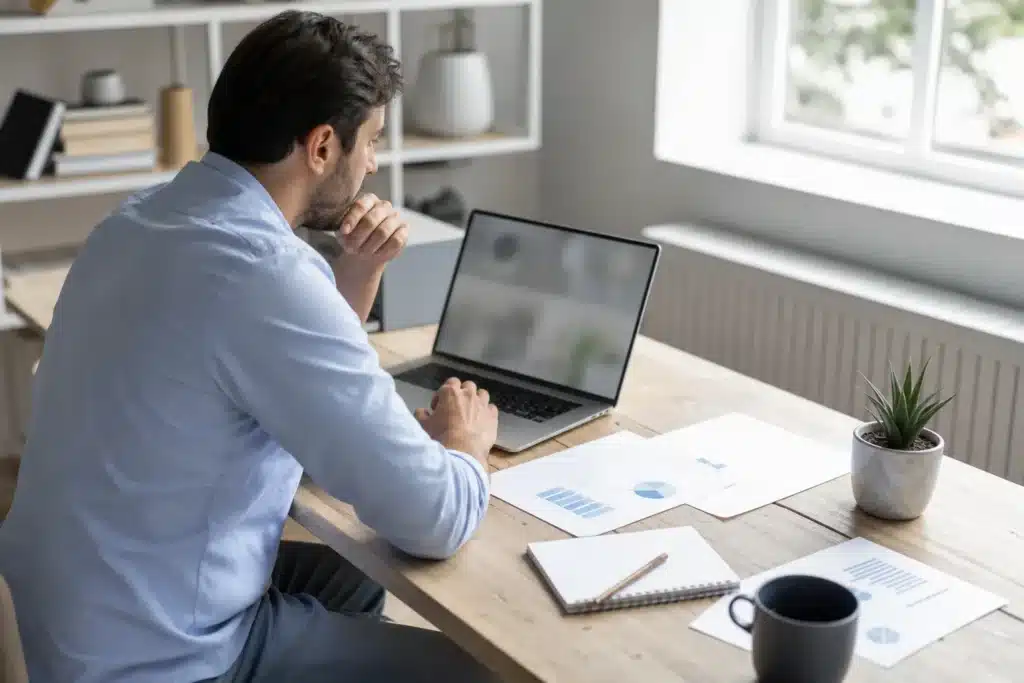 alternative microsoft office gratuit : personne comparant des documents bureautiques sur un ordinateur portable à domicile